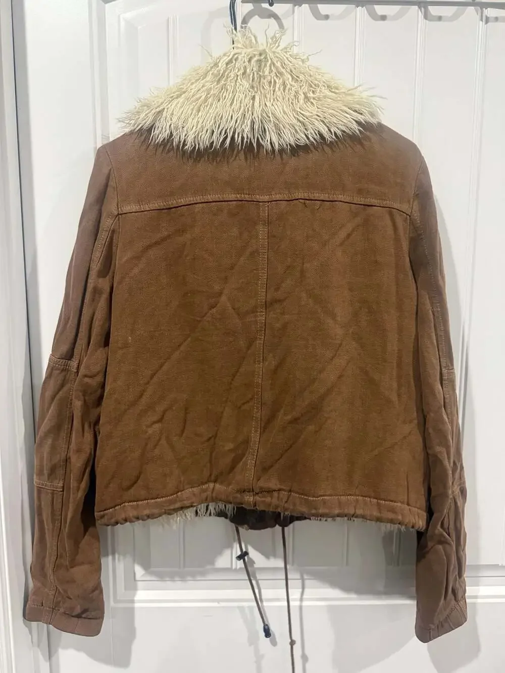 Free People Faux Shearling Lined Utility Jacket Brown Boho Moto Coat Small